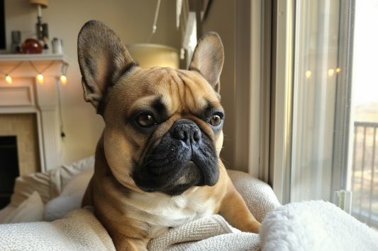 Bouledogue français confortablement installé dans son coin douillet