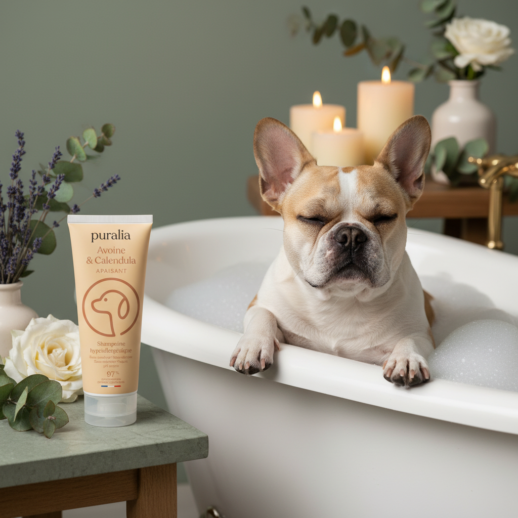 Peau Apaisée, Pelage Doux — Shampoing Hypoallergénique Avoine & Calendula pour Bouledogue Français